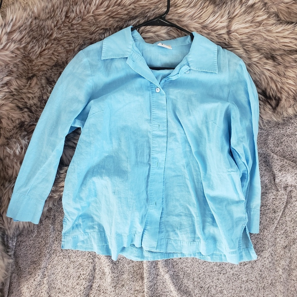 Sigrid Olson Button Down Blue Cotton Top Sz M